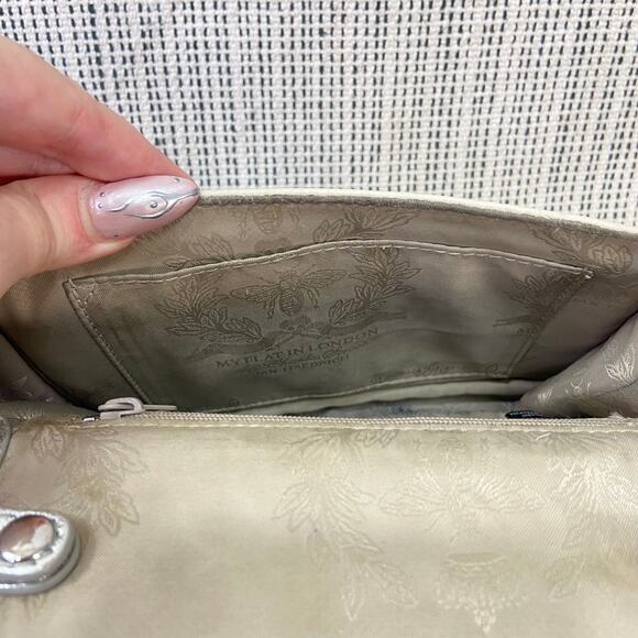 My Flat In London Mini Bag Y2K Glam Silver Top Handle Crossbody Rhinestone Bow - Picture 16 of 16